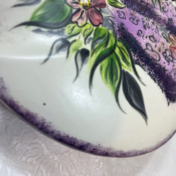 VTG Hand Painted 2 Piece Floral Ceramic Box w/Lid 9" - Picture 10 of 15